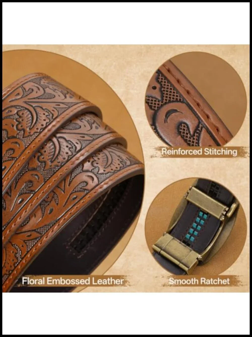 LALATCH Men's Cut-to-Fit Ratchet Leather Western Belt with Automatic Buckle